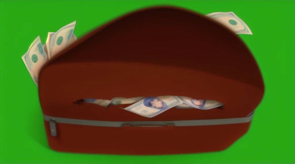 briefcase full of money, torn cloth