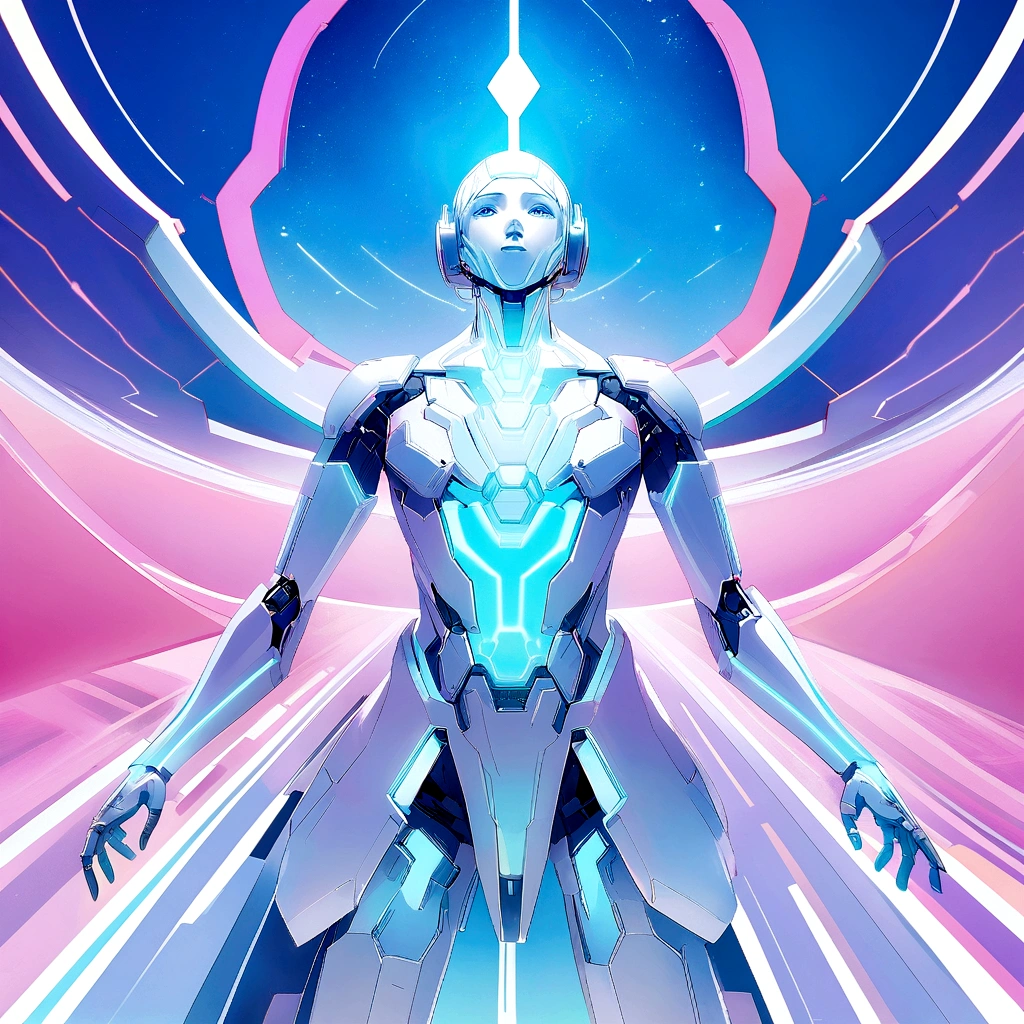 Generate an image similar to Disney's Tron, but with the light only with the color white, a futuristic image that represents technology, that has a male character, I want a clean and minimalist image, and that is not anime, that is more realistic like a movie