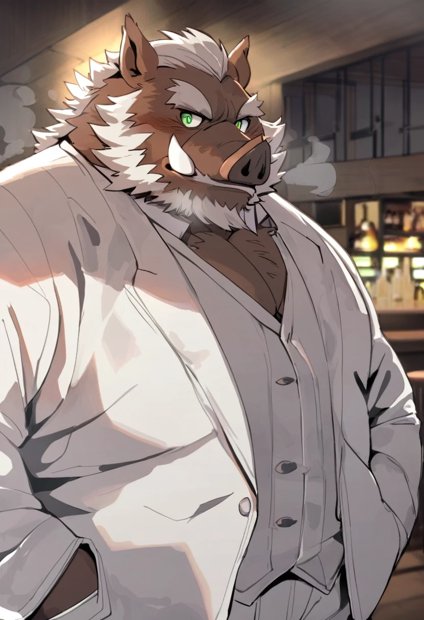 hairy,Gray fur,Men,canine,arctic fox,The only person,Sharp claws,Detailed fur,Golden Eyes,thick eyebrows,hairy的尾巴,Chubby body,Trench coat,White jeans,Super detailed:1.0,on the street,Detailed background,Sexual desire boy,Toddler,(Dagasse Street:1.1),Anatomically correct