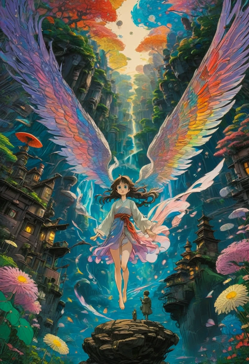 angel, full body, by Studio Ghibli, best quality, masterpiece, very aesthetic, perfect composition, intricate details, ultra-detailed, vibrant colors