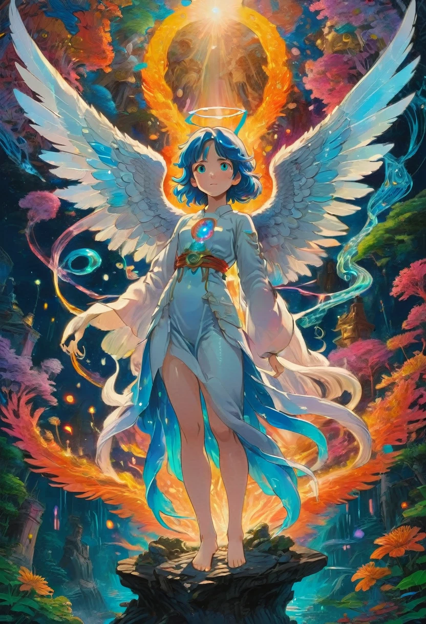 angel, full body, by Studio Ghibli, best quality, masterpiece, very aesthetic, perfect composition, intricate details, ultra-detailed, vibrant colors