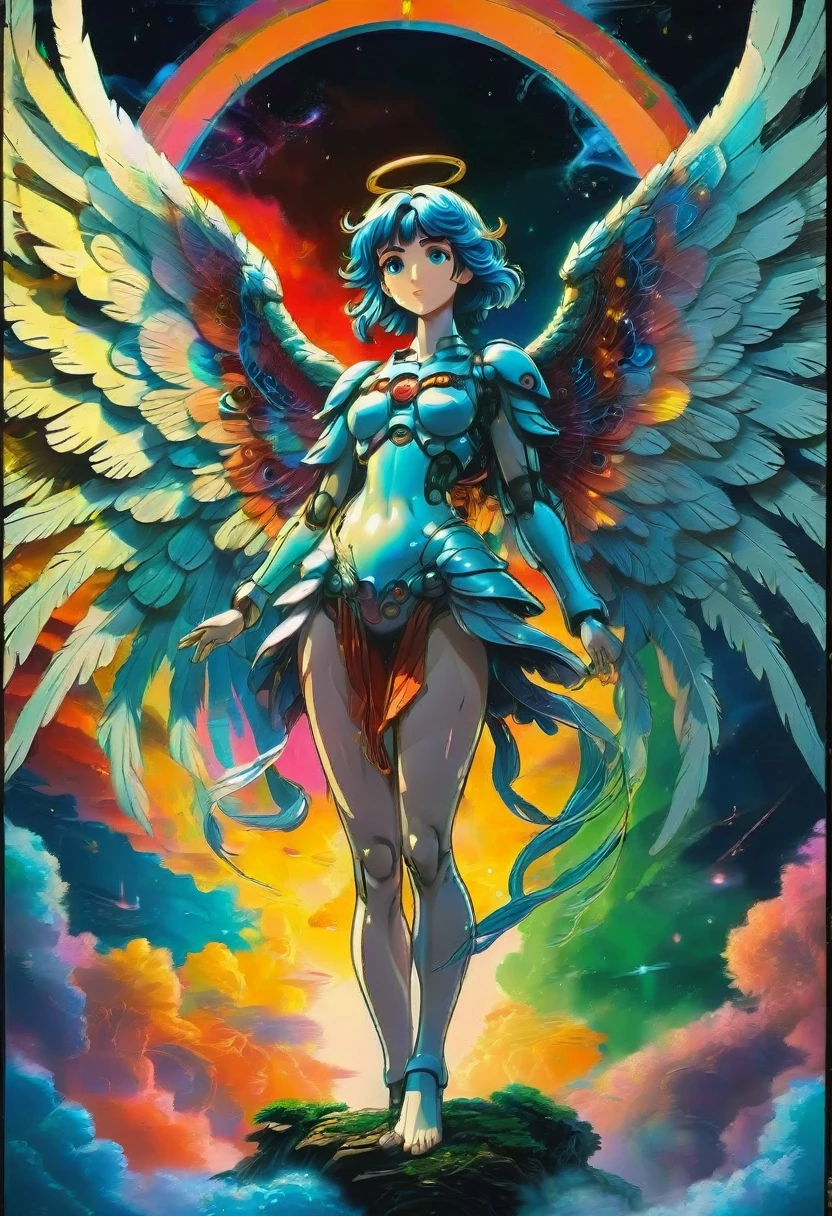 angel, wings, full body, by Studio Ghibli, best quality, masterpiece, very aesthetic, perfect composition, intricate details, ultra-detailed, vibrant colors