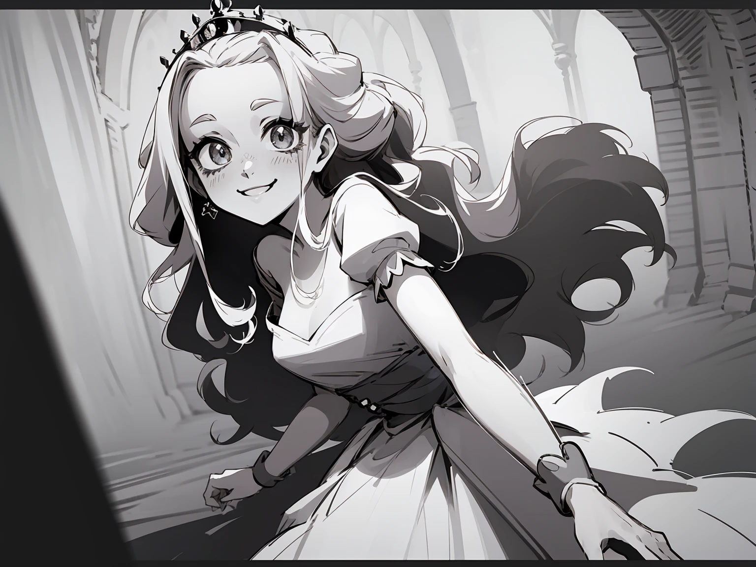 Best quality: 1.0), (Super High Resolution: 1.0), princess, monochrome, smile