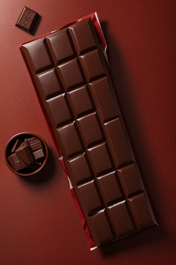 The ad of a chocolate in a red wrap. HD, 4k, ad, reslistic, web design, poster, banner, real life texture, delicious