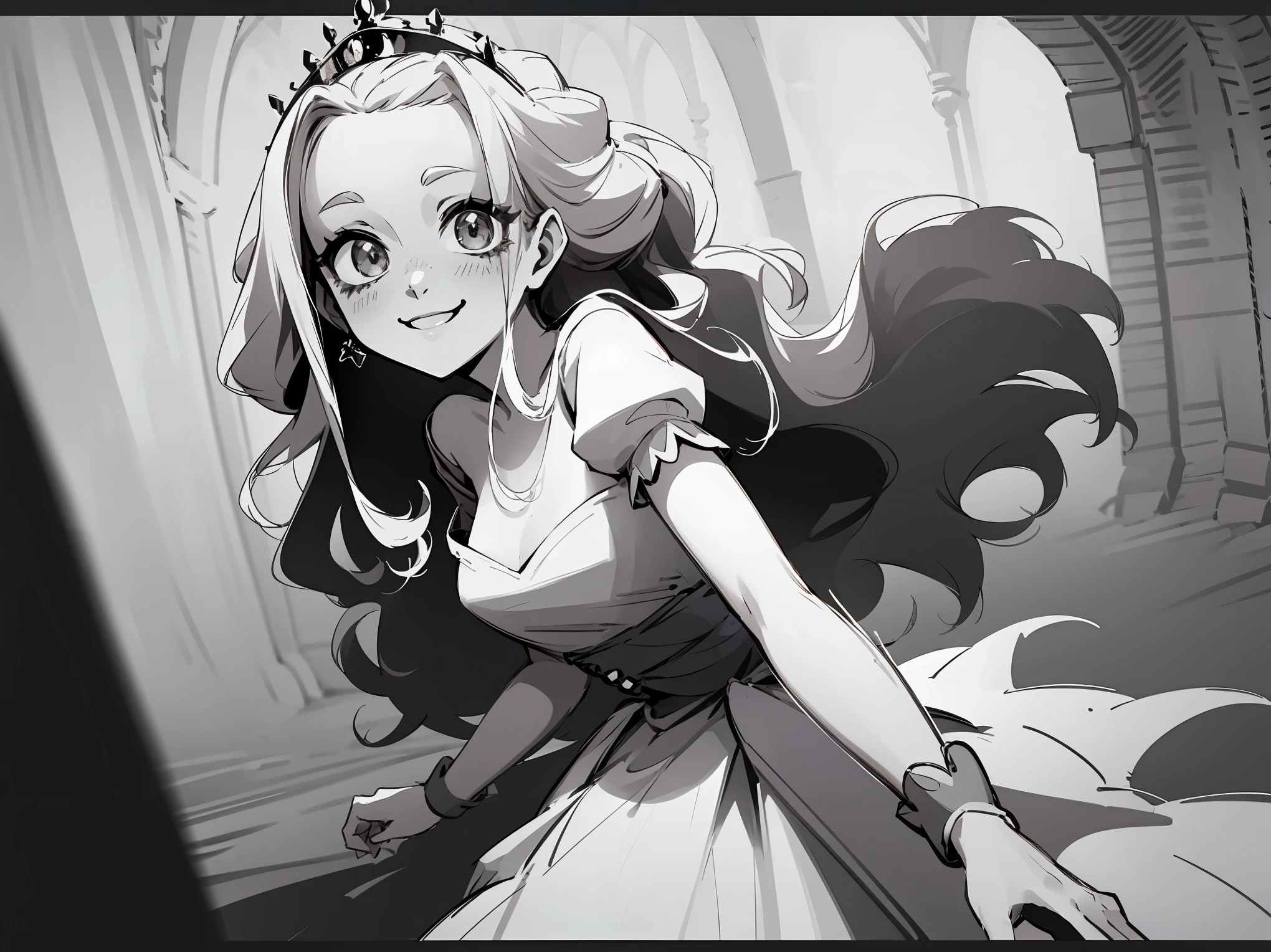 Best quality: 1.0), (Super High Resolution: 1.0), princess, monochrome, smile