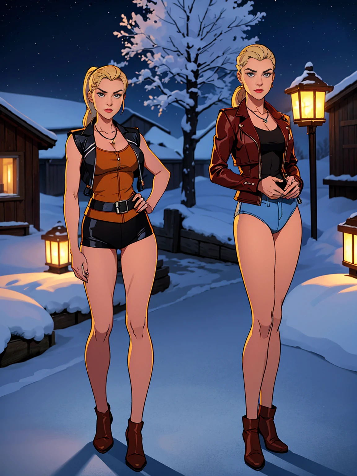 a cartoon of two women in bikinis standing in the snow, artgerm e lois van baarle, Lois van Baarle e Rossdraws, zenoscope, artgerm e genzoman, quadrinhos artgerm, J.. Scott Campbell, J. Scott Campbell, artgerm e rossdraws, artgerm and J.. Dickenson
