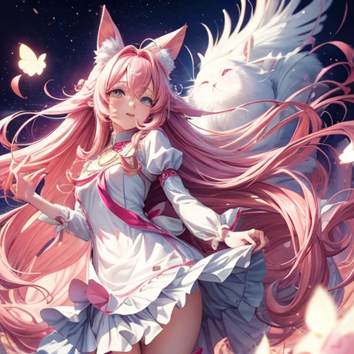 Long pink haired anime girl holding a white rabbit, Cute anime waifu in a nice dress, Anime Art Wallpapers 8K, Anime Wallpaper, Anime Style 4k, anime art wallpaper 4k, anime art wallpaper 4k, Beautiful anime style, Beautiful Anime Girls, Long Hair Anime Girl, Very Beautiful Anime Cat Girl, Cute Anime Girl, Anime Wallpaper4k