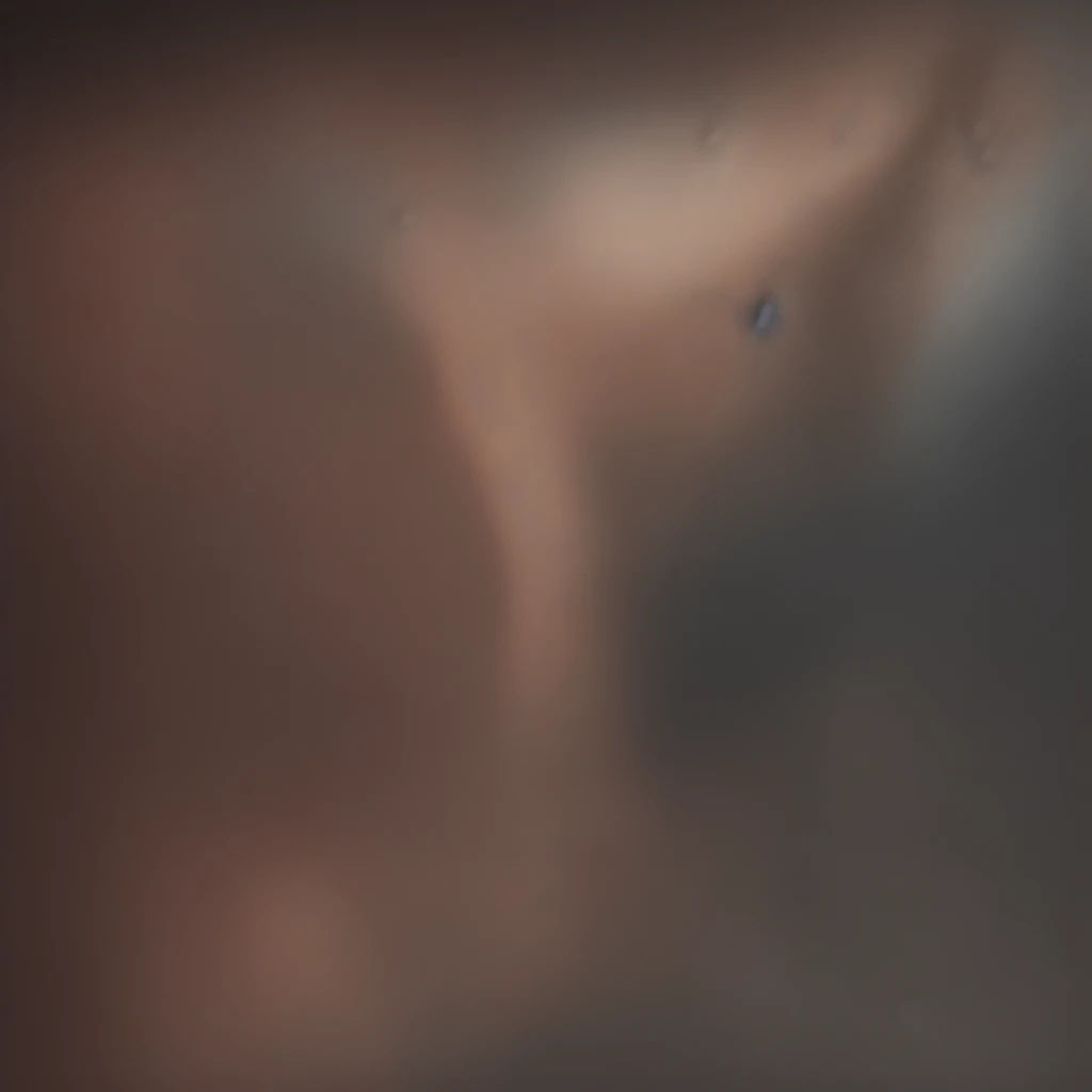 A luscious & thickblack woman,( wearing nothing but a single giant flower) , giant over sized pitch black circle sun glasses that span out wider then her head, her straightened hair so long it falls to the floor, her flowing hair trails behind her, she balances on one foot, she's tipping toward on side drastically almost falling, a spotlight high and directly above her is the only light, pitch black darkness envelopes everything accept her, only she can be seen