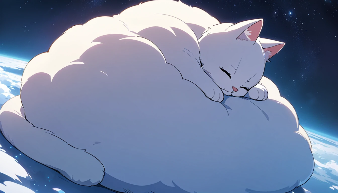 Cute cat sleeping on a cloud,masterpiece,Highest quality,Detailed details,The background is the night sky,anime