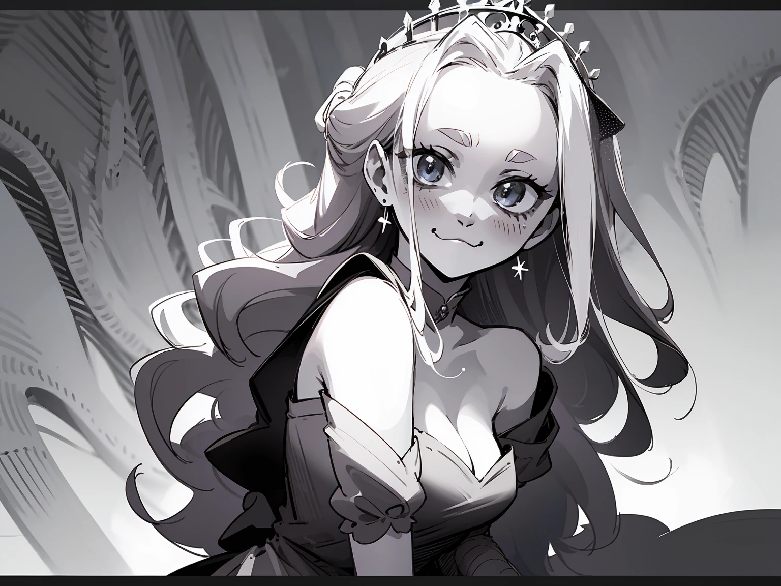 Best quality: 1.0), (Super High Resolution: 1.0), matured princess, monochrome, sad smile