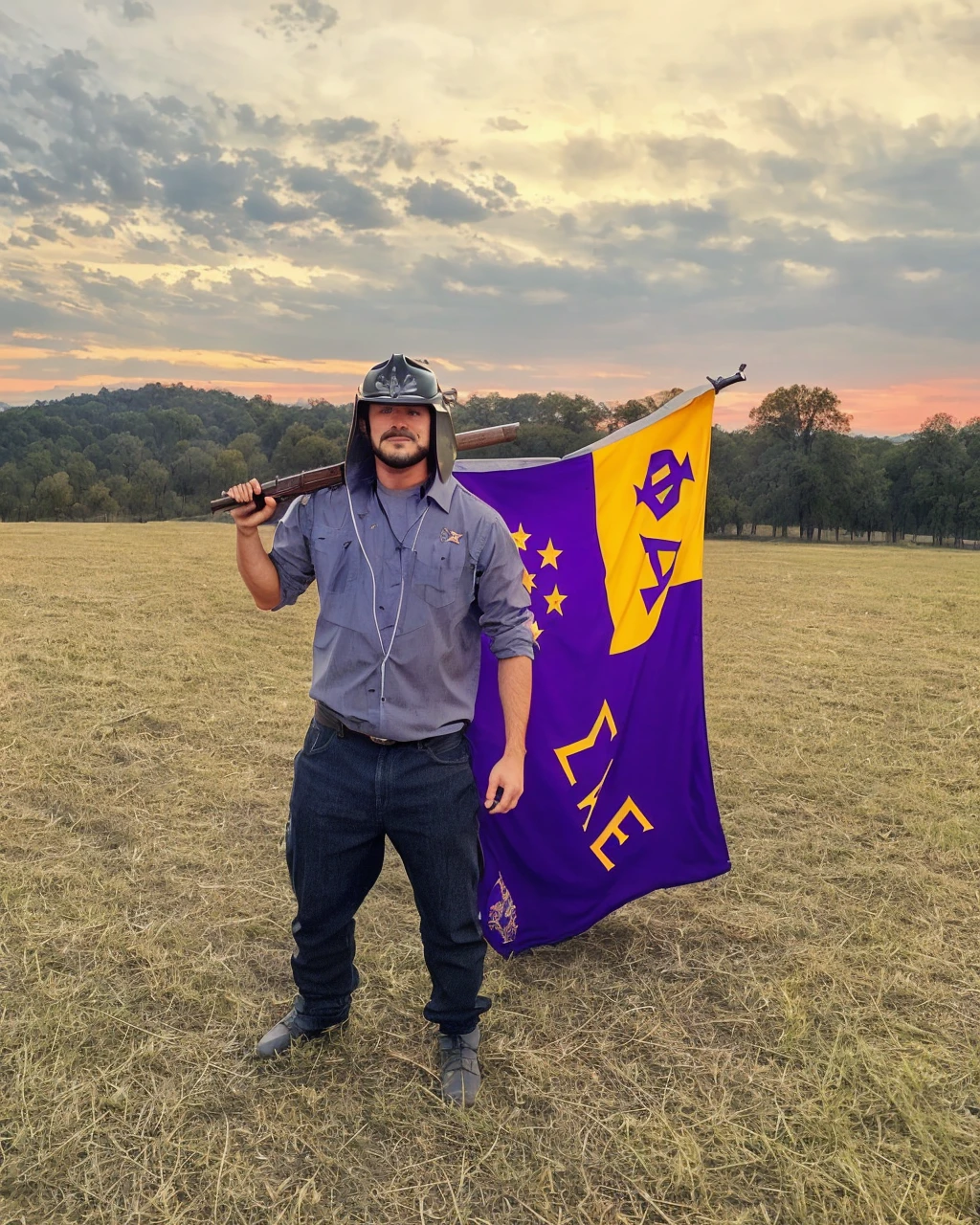 Make me a Midivil knight with an AK-47 and have me wearing a Cowboy hat helmet 