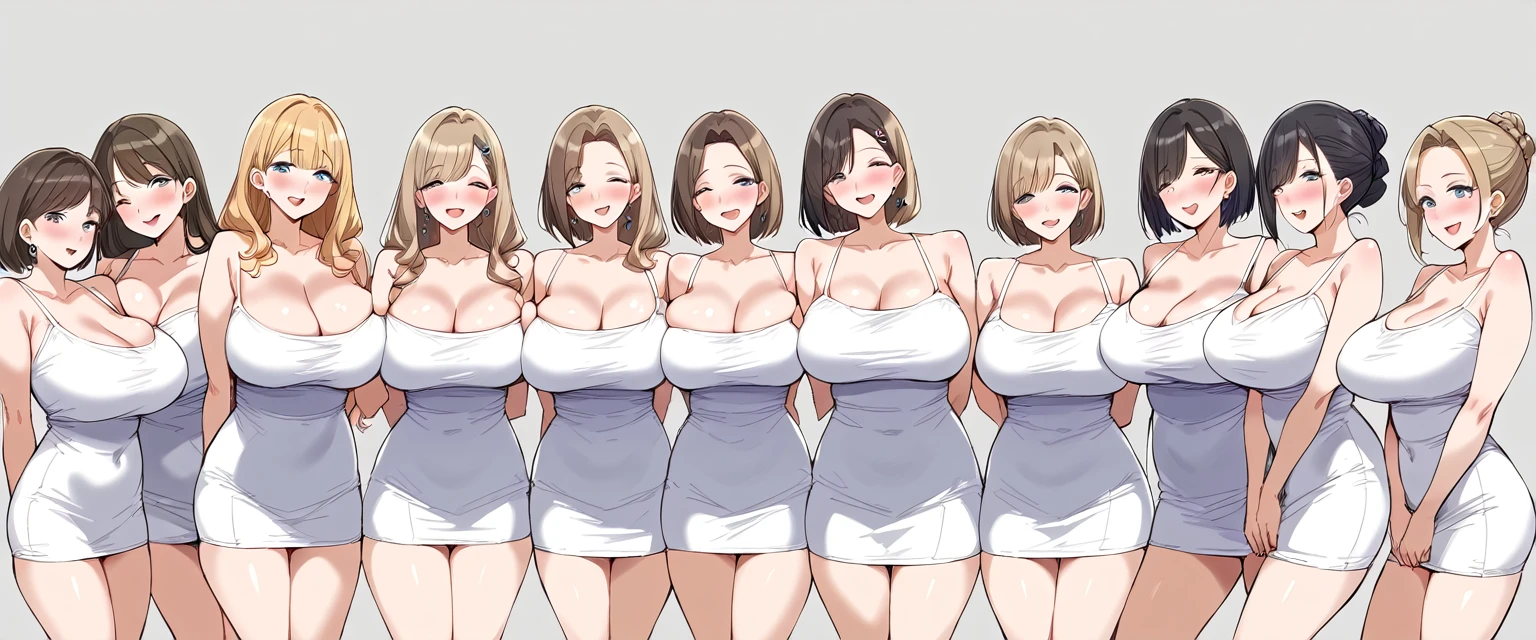 masterpiece, best quality, simple background, random hairstyle, large breasts,  6 girls, milf,
