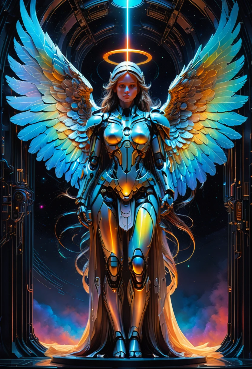 angel, wings, full body, by Ralph McQuarrie, best quality, masterpiece, very aesthetic, perfect composition, intricate details, ultra-detailed, vibrant colors