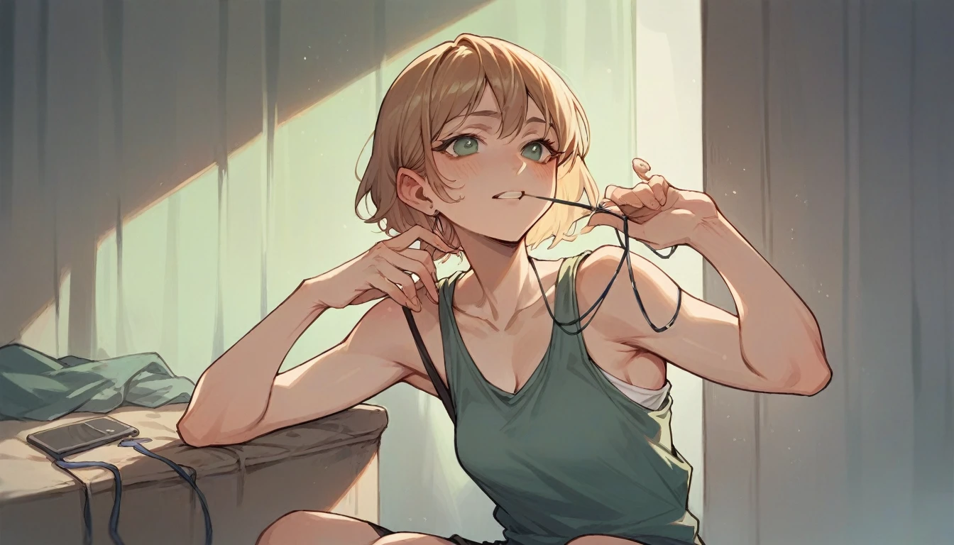 Woman wearing string tank top