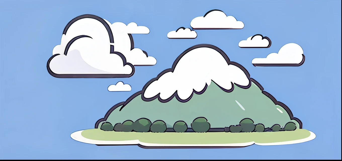sun、Blue sky、White Cloud、Mountain、Small Flower