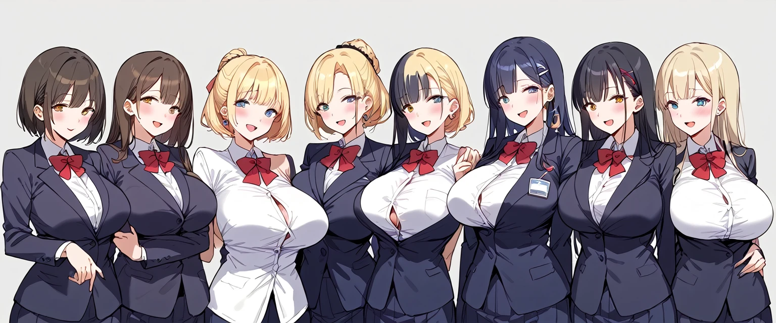 masterpiece, best quality, simple background, random hairstyle, large , 6 girls, blazer,