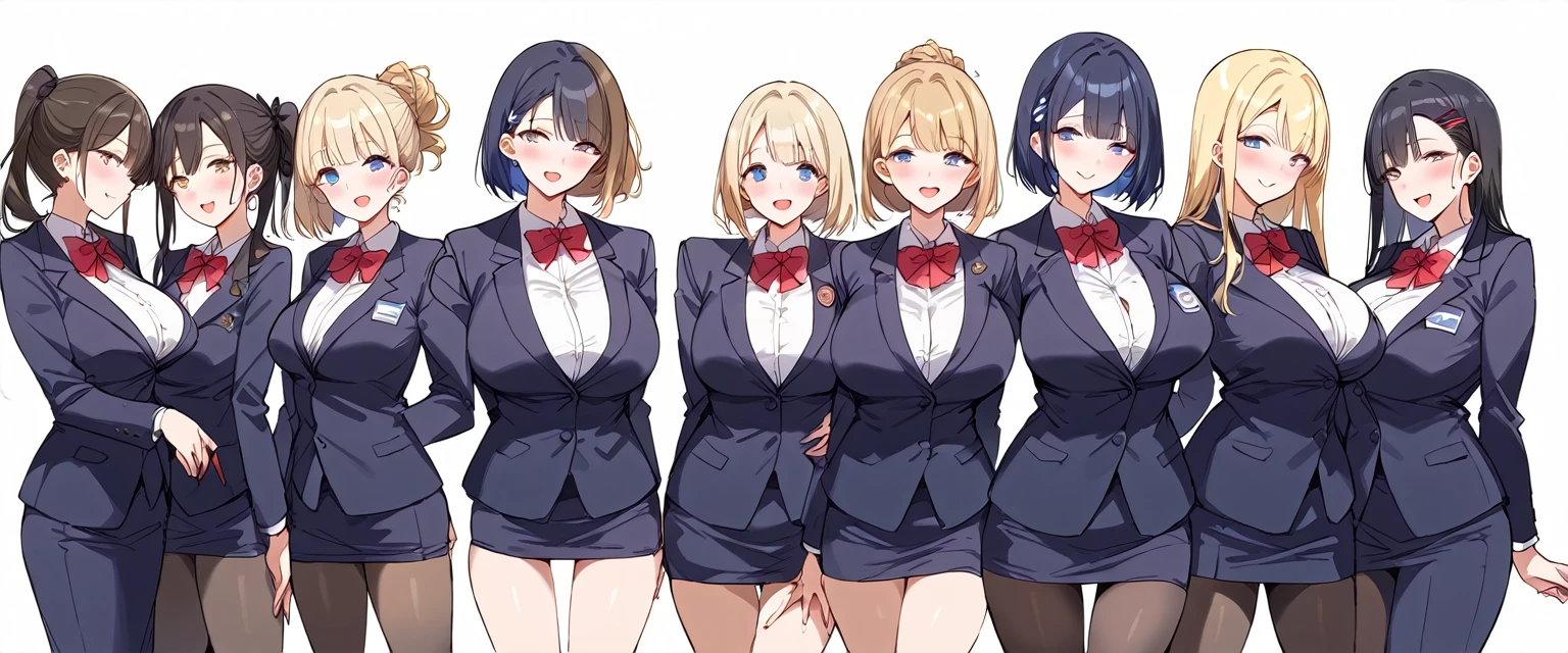 masterpiece, best quality, simple background, random hairstyle, large breasts, 6 girls, blazer,