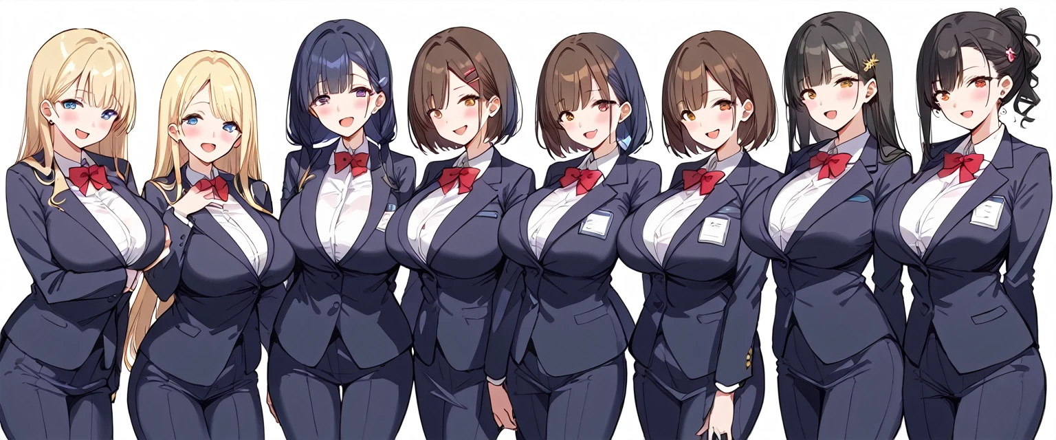 masterpiece, best quality, simple background, random hairstyle, large breasts, 6 girls, blazer,