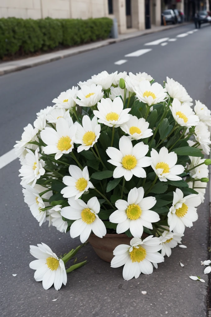 White flowers on the street
