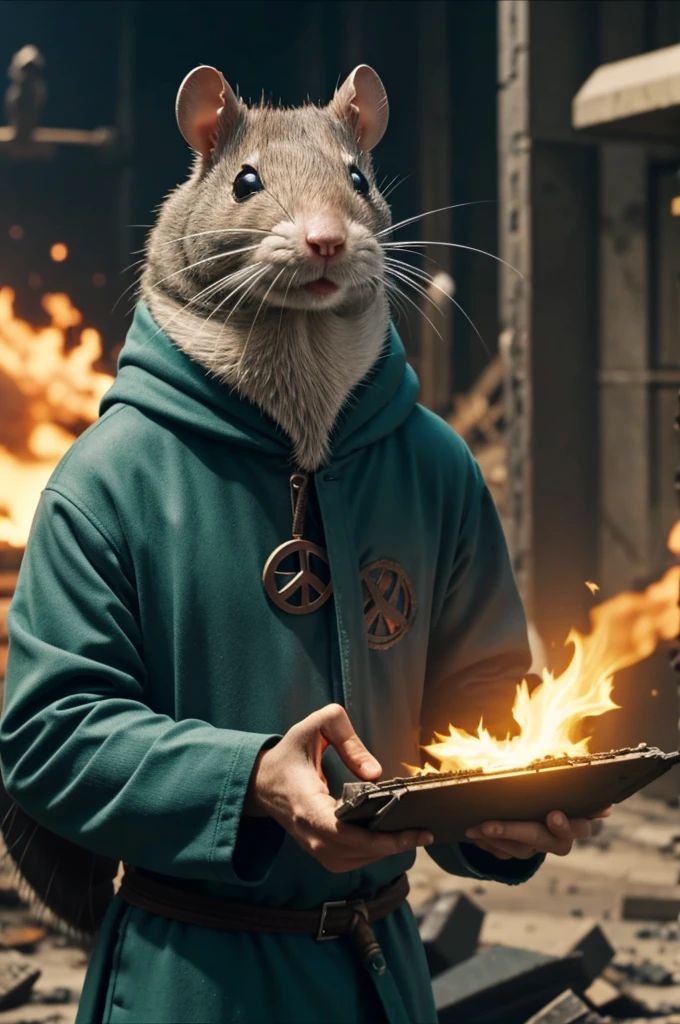 A video where a character called the peace rat appears and helps save the culture of peace that is being destroyed by a super villain