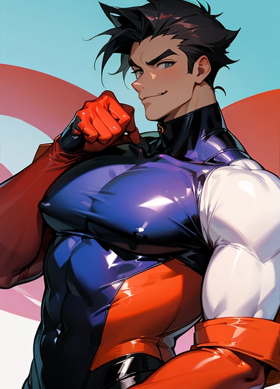 , big pectorals, himbo, smirk, liquid latex, latex bodysuit, ,