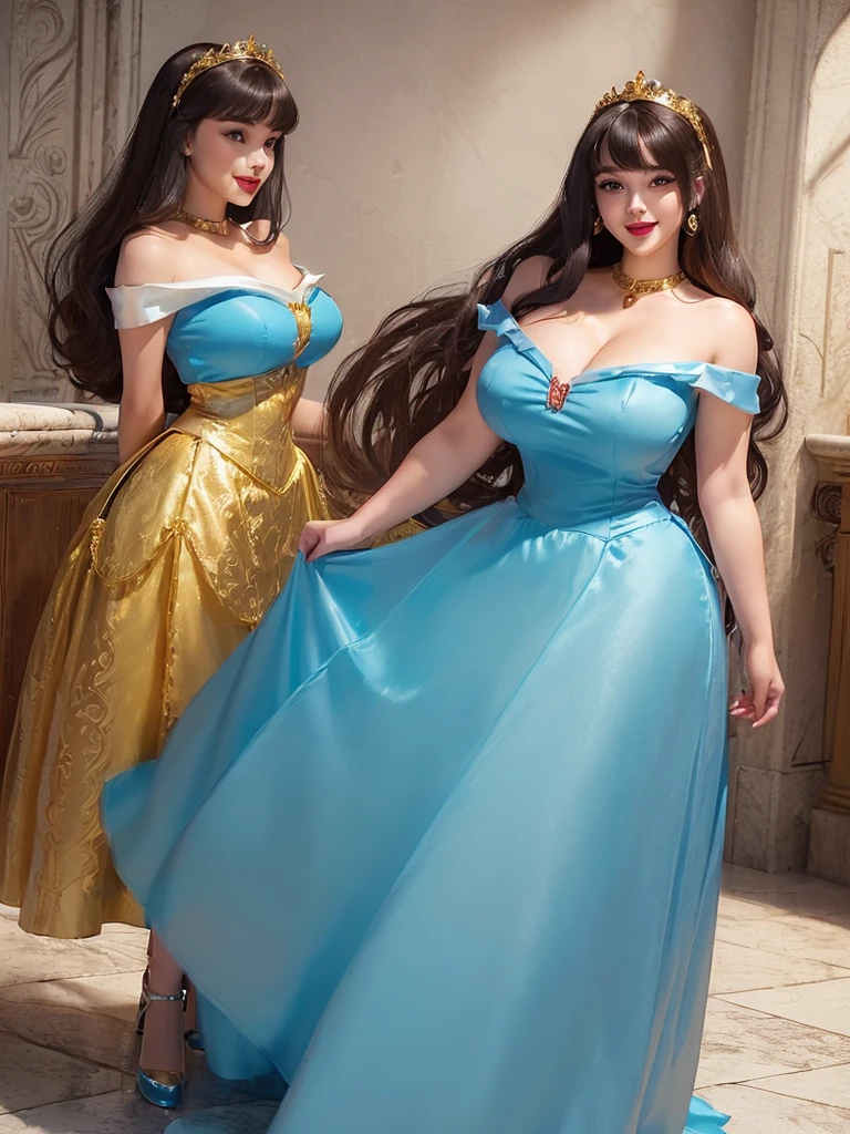 Score_9, score_8_up, score_7_up, score_6_up, score_5_up, score_4_up, beautiful girls, reality, detailed eye, Masterpiece, 2women, group photo, hairy armpit hair, sagging gigantic huge breasts, wide hip, immodest dress, tiara, smile, princess, jewelry accessories, 8k, ultra HD, dark areolae, dark nipple, reality, detailed eyes, showing very hairy armpit hair, close up, upper body only, hairy pubic hair, bitch makeup, hairy, stomach muscles, muscular, twist updo hair, blonde, hentai, hand behind head, cute face, midriff, Disney princess, small face, in garden, party, long eyelashes