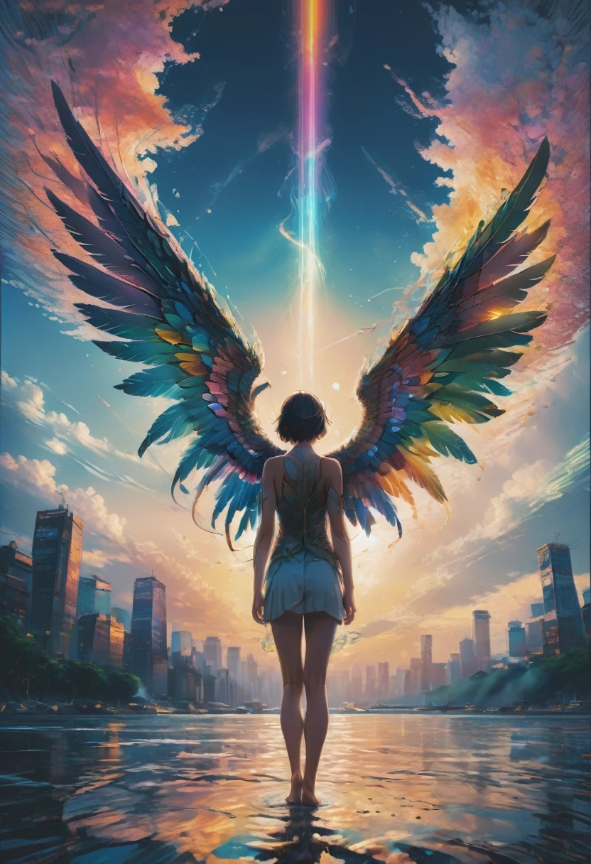 angel, wings, full body, by dan mumford, best quality, masterpiece, very aesthetic, perfect composition, intricate details, ultra-detailed, vibrant colors