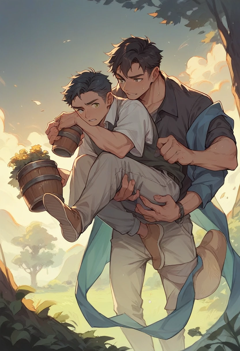 2men; 1 50-year-old man having gay sex from behind with a young 18-year-old man in a deserted cabin.