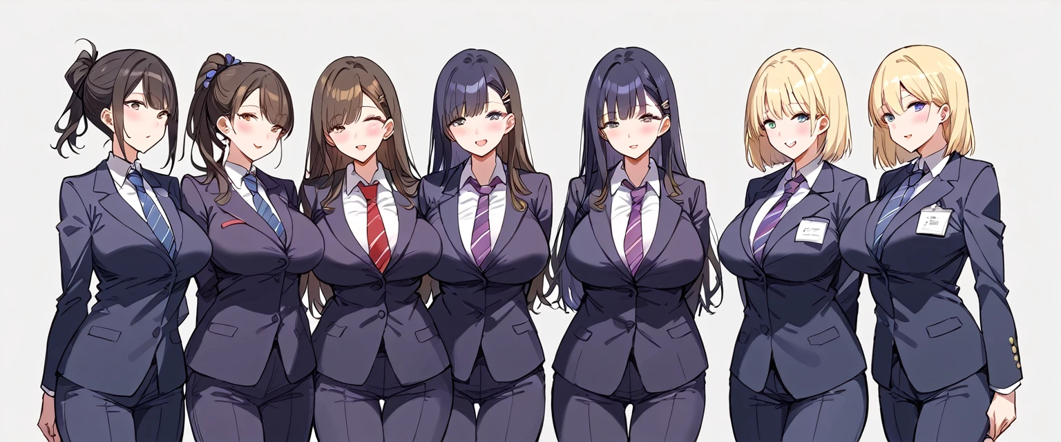 masterpiece, best quality, simple background, random hairstyle, large breasts,  6 girls, blazer, necktie,
