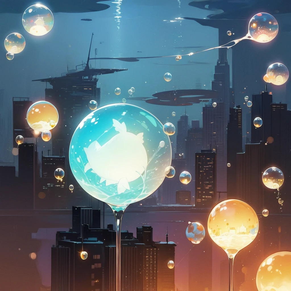 ((City)) (underwater) (floating bubbles) (night) ((light shining in)) (Fantastic)
