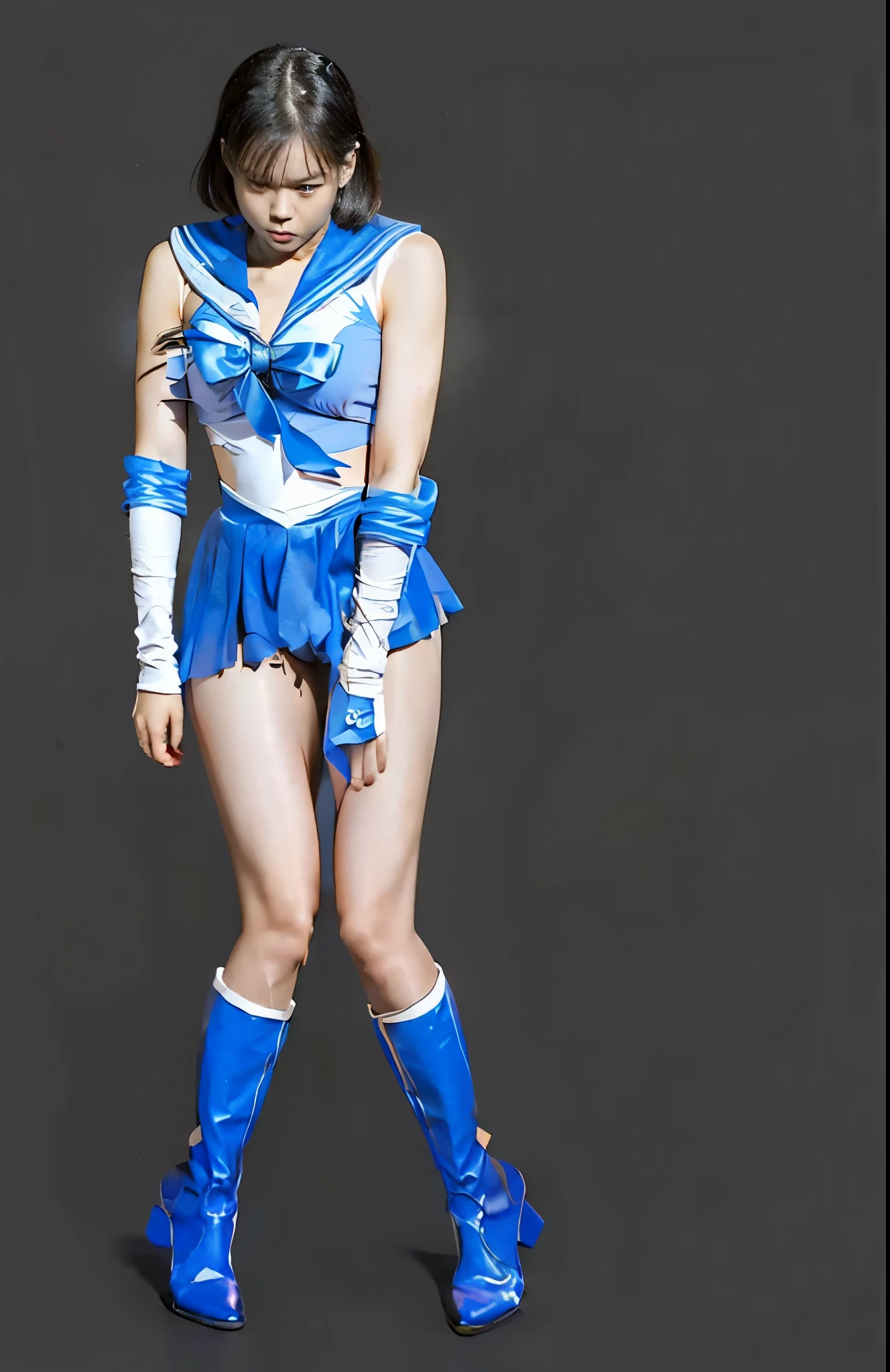 (((Hang yourself)))、(((Weaknesses)))、(((deceased)))、(((defeat)))、(((Anguished expression)))、(((close your eyeake the most of your original images)))、(((Bishoujo Warrior Costume)))、(((Be sure to wear a Sailor Moon costume)))、(((short hair)))、(((suffering)))、(((Feet must necessarily be worn with tights)))、(((You need to wear blue boots)))、((Best image quality、8K))、((Highest quality、8K、masterpiece:1.3))、(((Keep your background simple)))、Beautiful woman with perfect figure:1.4、Slim Abs:1.2、Highly detailed face and skin texture、Don't let the background shine