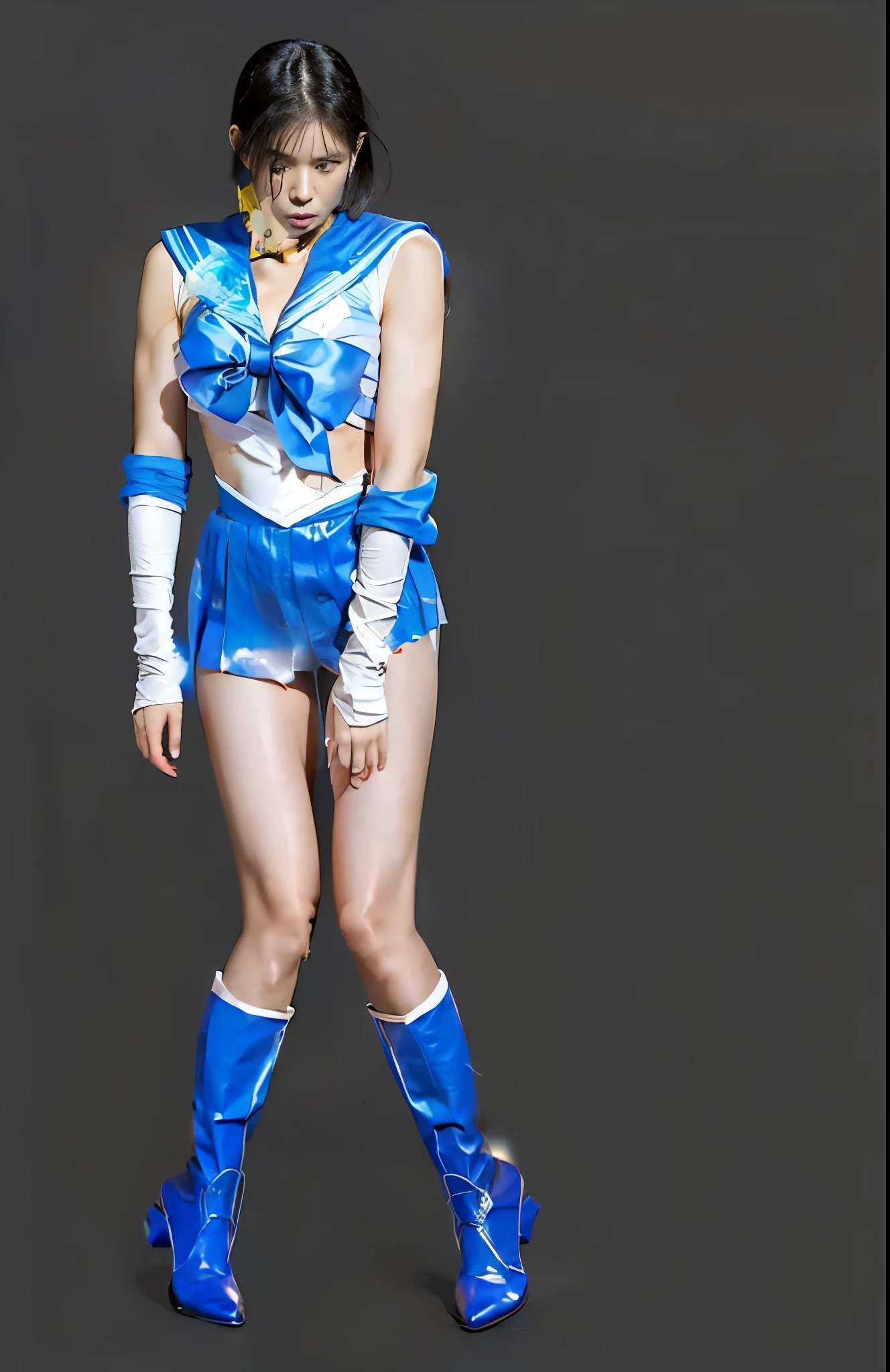 (((Hang yourself)))、(((Weaknesses)))、(((deceased)))、(((defeat)))、(((Anguished expression)))、(((close your eyeake the most of your original images)))、(((Bishoujo Warrior Costume)))、(((Be sure to wear a Sailor Moon costume)))、(((short hair)))、(((suffering)))、(((Feet must necessarily be worn with tights)))、(((You need to wear blue boots)))、((Best image quality、8K))、((Highest quality、8K、masterpiece:1.3))、(((Keep your background simple)))、Beautiful woman with perfect figure:1.4、Slim Abs:1.2、Highly detailed face and skin texture、Don't let the background shine