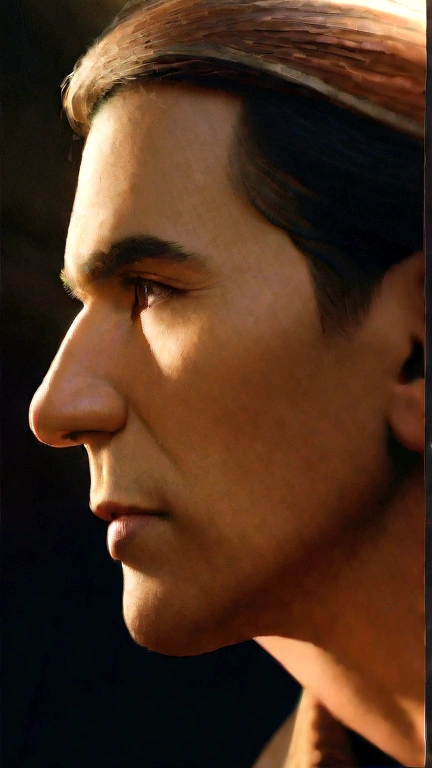 intricate detailed portrait of a heroic man wearing a brown suit with golden stripes, chiaroscuro lighting, cinematic dramatic lighting, highly detailed facial features, piercing eyes, strong jawline, confident expression, epic dramatic pose, lush detailed background, cinematic composition, photorealistic, (best quality,4k,8k,highres,masterpiece:1.2),ultra-detailed,(realistic,photorealistic,photo-realistic:1.37),dramatic moody lighting,warm color palette