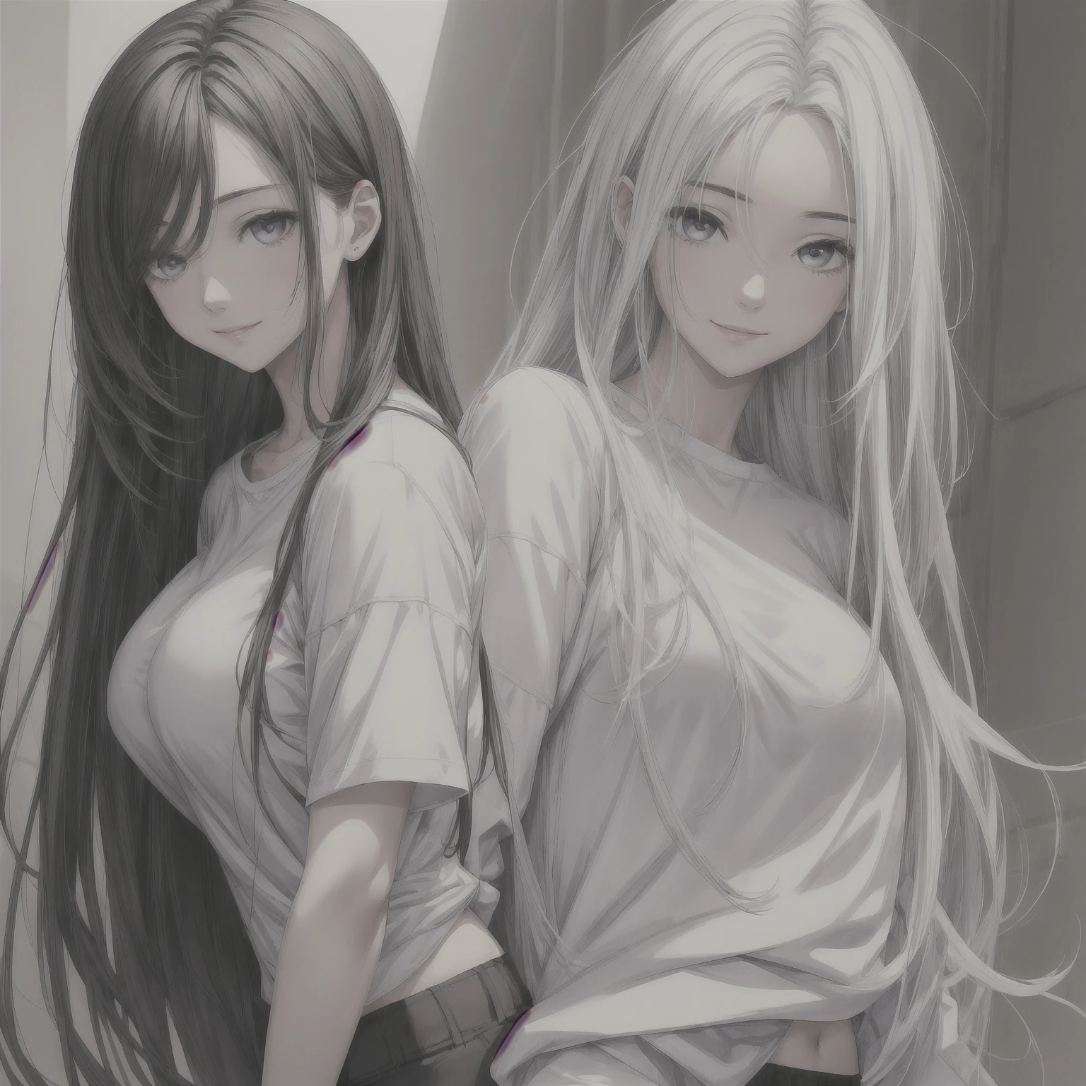 White hair, red eyes, long hair, white pantyhose, half naked
