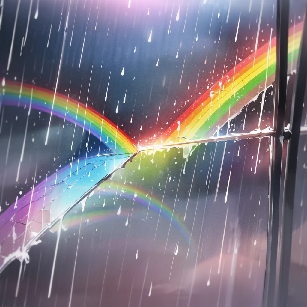 (rain) (Scenery seen through the glass) (rainbow) ((Mysterious))