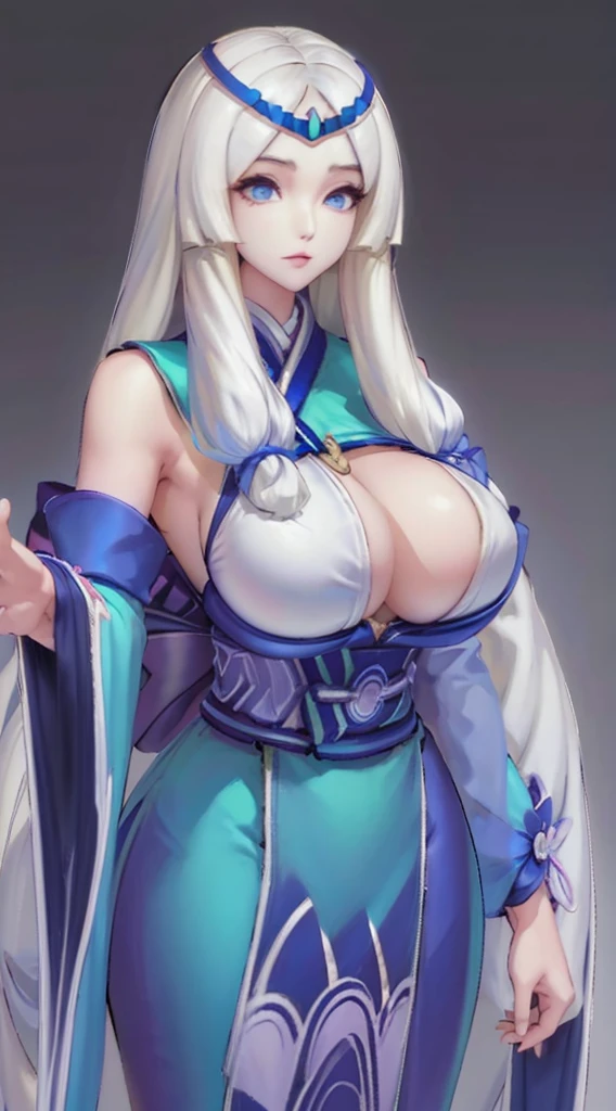 Bigboobs, white hair, long hair, curvy, seductive face, beautiful asian, perfect body
