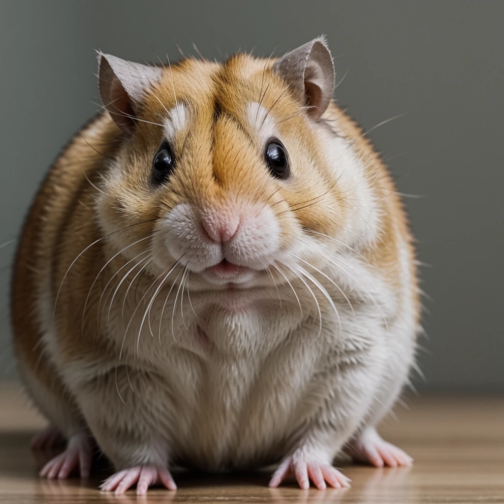 Smiling Jungarian hamster, facing front, looking at camera, hamster color gray