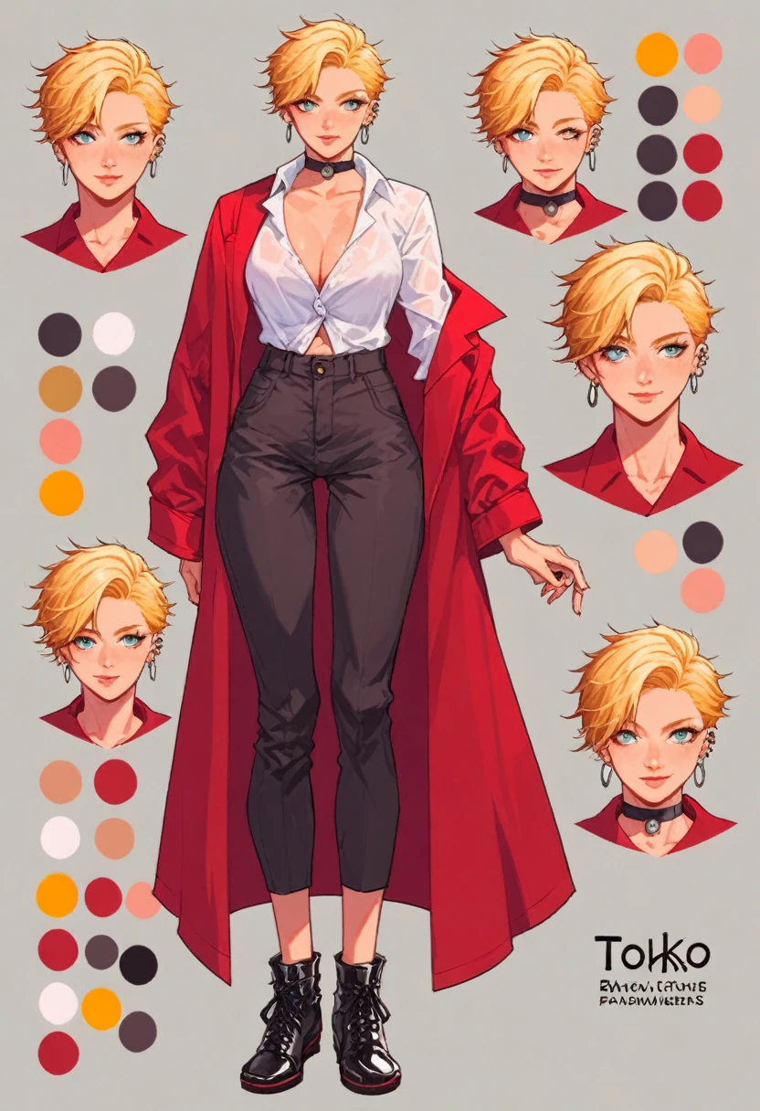 score_9, score_8_up, score_7_up, score_6_up, score_5_up, score_4_up, BREAK source_anime, 1girl, short blonde hair, relaxed outfit, tokyo revengers female character, ear piercings, full body, Reference sheet, Character sheet