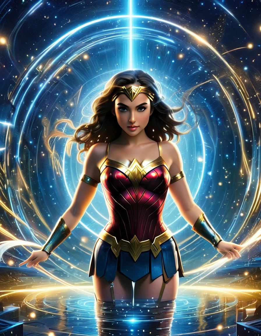 Craft a dreamscape within Plex, where Wonder Woman's diverse iterations manifest as ethereal illusions, blurring the lines between reality and imagination.
