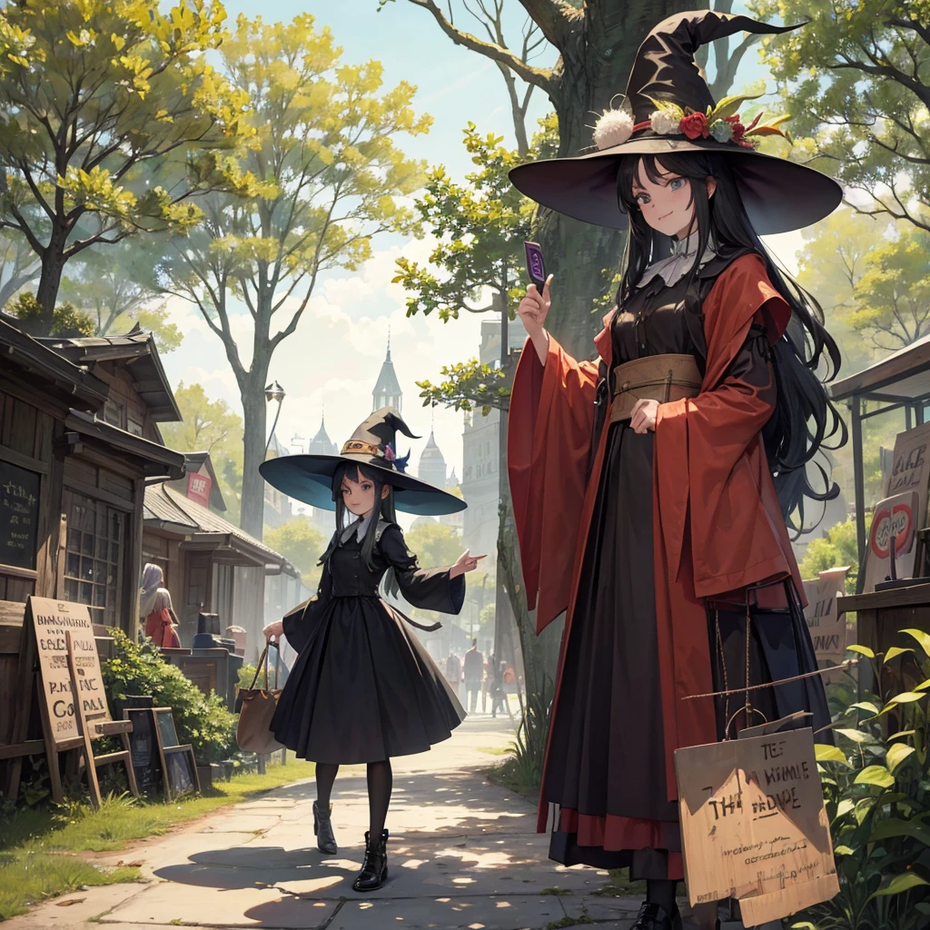 The witch and the park（Witch Hat　　Crowd in the background（placardhave）　　A sloppy smile）,Crowd in the background（placard（monitor　anime）have