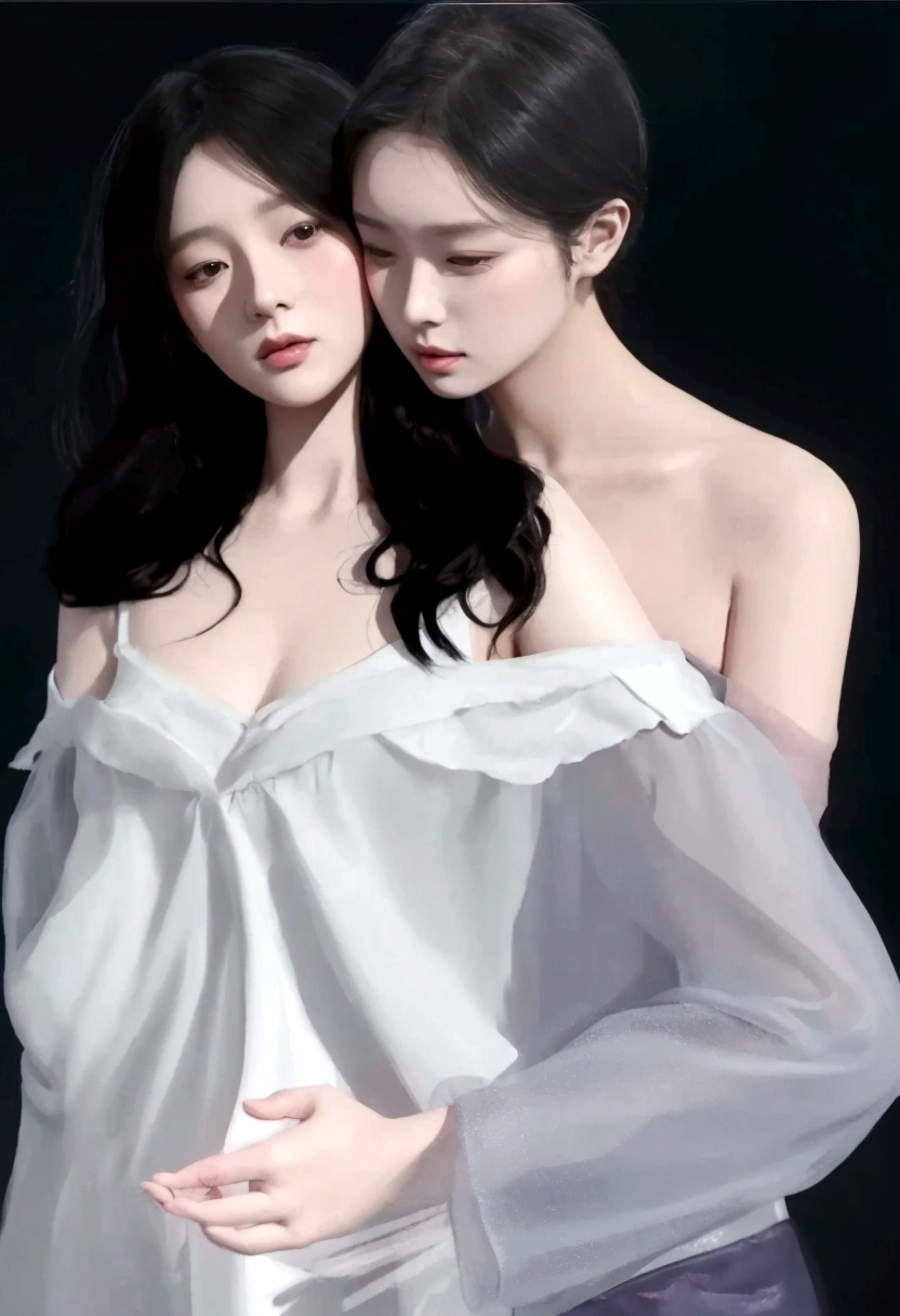 there are two women that are standing next to each other, In the art form of the pond, two women, two women, Artwork in the style of gouache, Soft digital painting, digital pain, Made with Anime Painter Studio., [ digital art 4k ]!!, Digital Drawing Arts, By Yang J, Trending on artstration, digital painting 8k