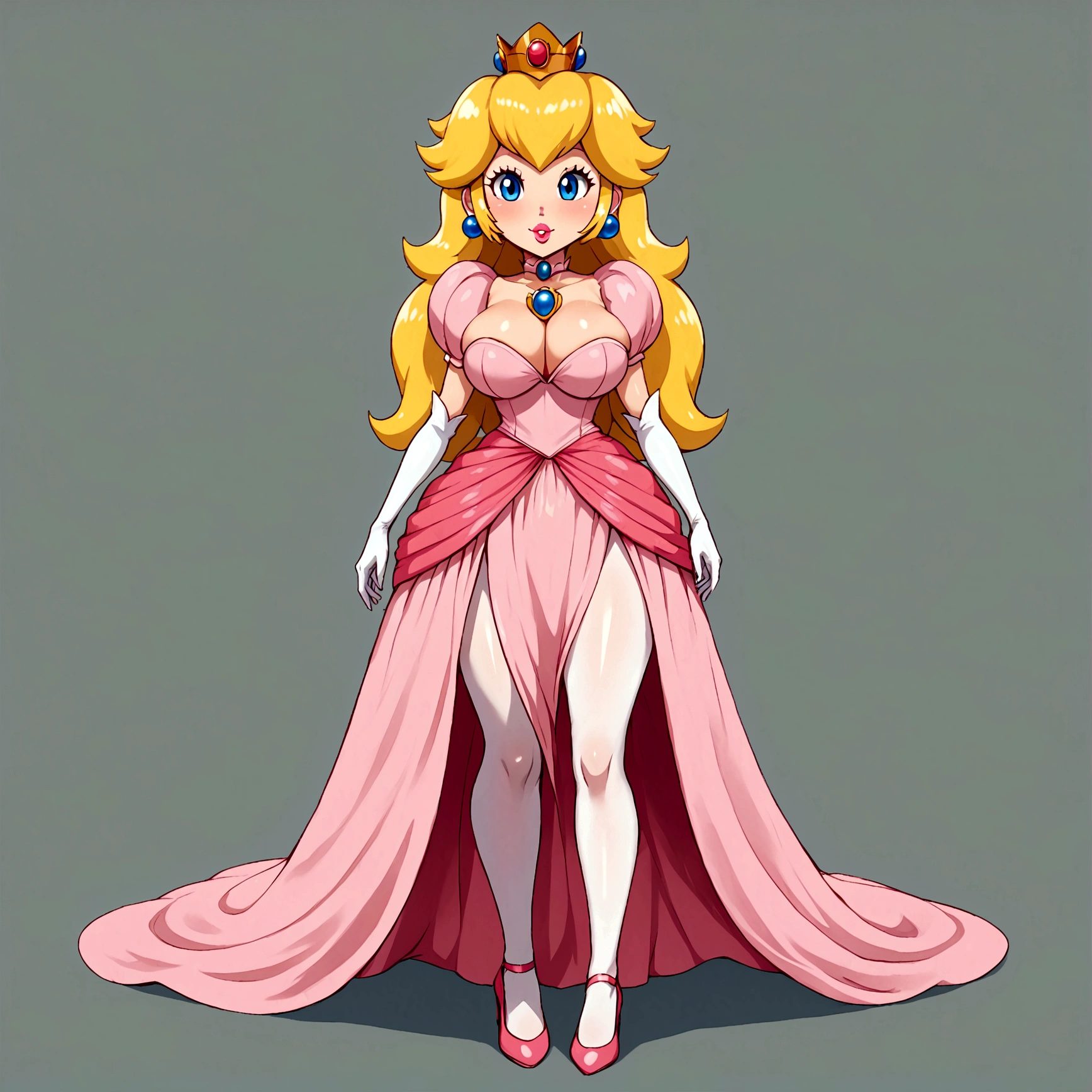 (best quality, masterpiece),
(princess peach), simple background, multiple view, side by side, full body, Sexy pink dress, model pose, shoes, Cleavage, face view, ass view (solid outline:1.2),