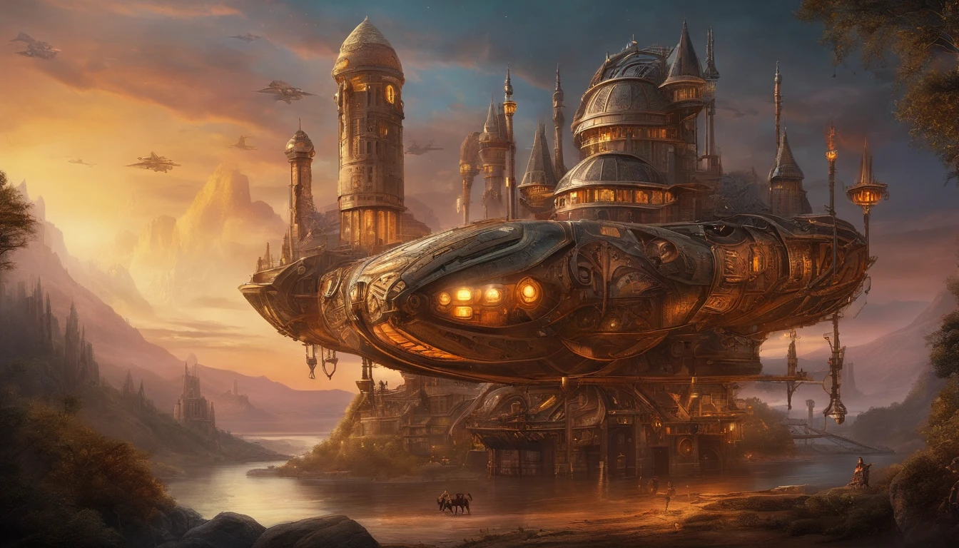 Ancient anime style, artbook, comicbook, RPG, futuristic medieval.  Warrior in dragon rat armor, with human face with glowing magic tattoos, red neon details, with technological medieval armor with glowing magic marks, full body, sword with long handle with glowing magic marks.  Epic scene, wide and deep scenery, with several depth planes, stylish and dynamic pose.  In the middle of a retro atompunk magical metropolis, mixing technology and vegetation, buildings with neon details and glowing magical vegetation, technological magical airships with glowing details in the sky.