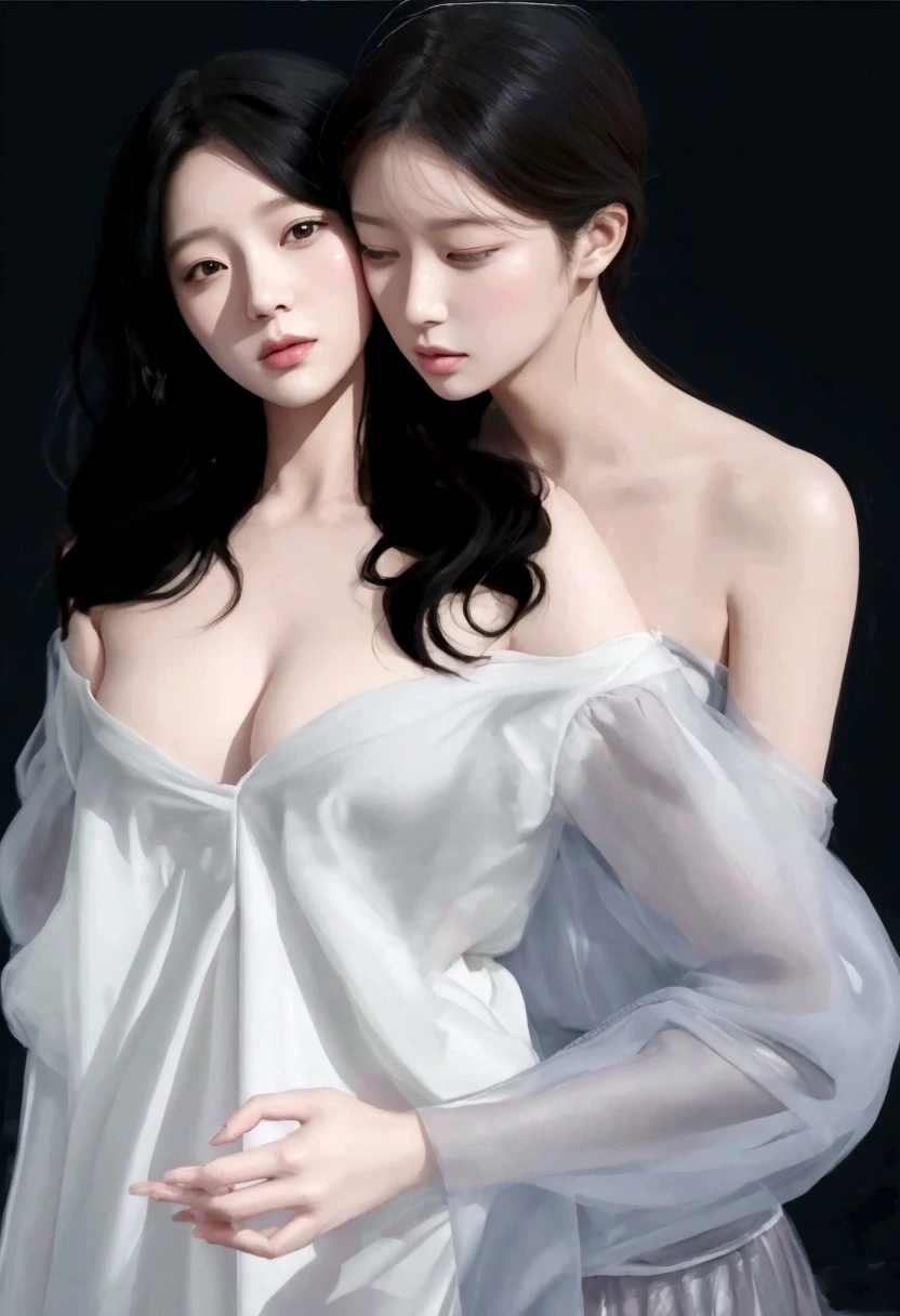 there are two women that are standing next to each other, In the art form of the pond, two women, two women, Artwork in the style of gouache, Soft digital painting, digital pain, Made with Anime Painter Studio., [ digital art 4k ]!!, Digital Drawing Arts, By Yang J, Trending on artstration, digital painting 8k