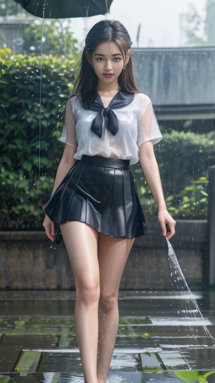 there is a woman with gigantic breast in a standing In the rain, Wet shirt, see through, black underwear, pretty girl standing In the rain, หลังrainและไม่มีสาวๆ, rain, young woman wearing uniform, In the rain, Thai girl, rain award winning photo, school girl, หลังrain, rain!, ในตอนเย็นระหว่างrain, Wet from the rain, rainเปียก, rain portrait, Beautiful and smiling, Masterpiece, best quality:1.2),,(8K,height,raw image,realistic,photo-realistic:1.3),(Fine texture,Fine fabric,Beautifully detailed face:1.25),professional lighting,Photon mapping,beautiful soft light,Radiation,Physical rendering,Ray tracing, Modeling style, Modeling style, (วอลล์เปเปอร์ CG unity 8K ที่มีรายละเอียดมาก), Full-length photos of the most beautiful works of art in the world,