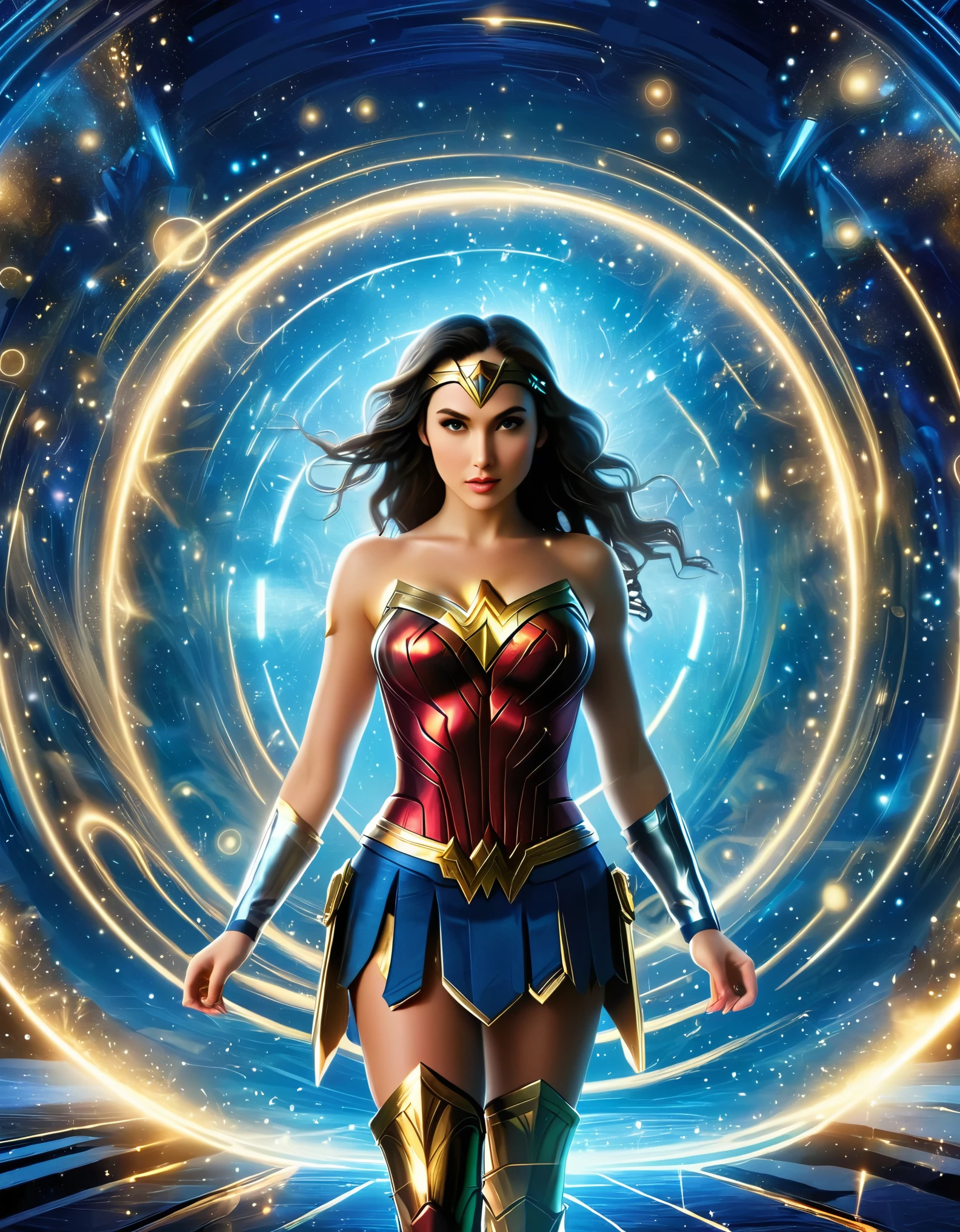 Craft a dreamscape within Plex, where Wonder Woman's diverse iterations manifest as ethereal illusions, blurring the lines between reality and imagination.