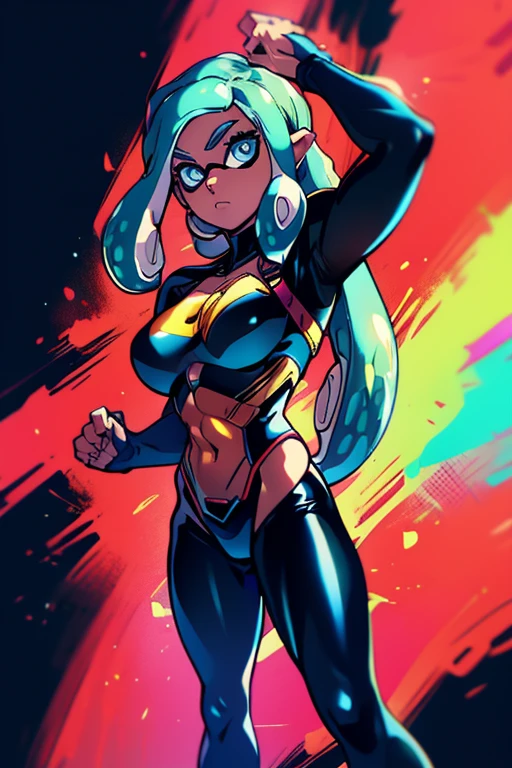 A female superhero with comic theme and an awesome superhero suit with onomatopeyas design