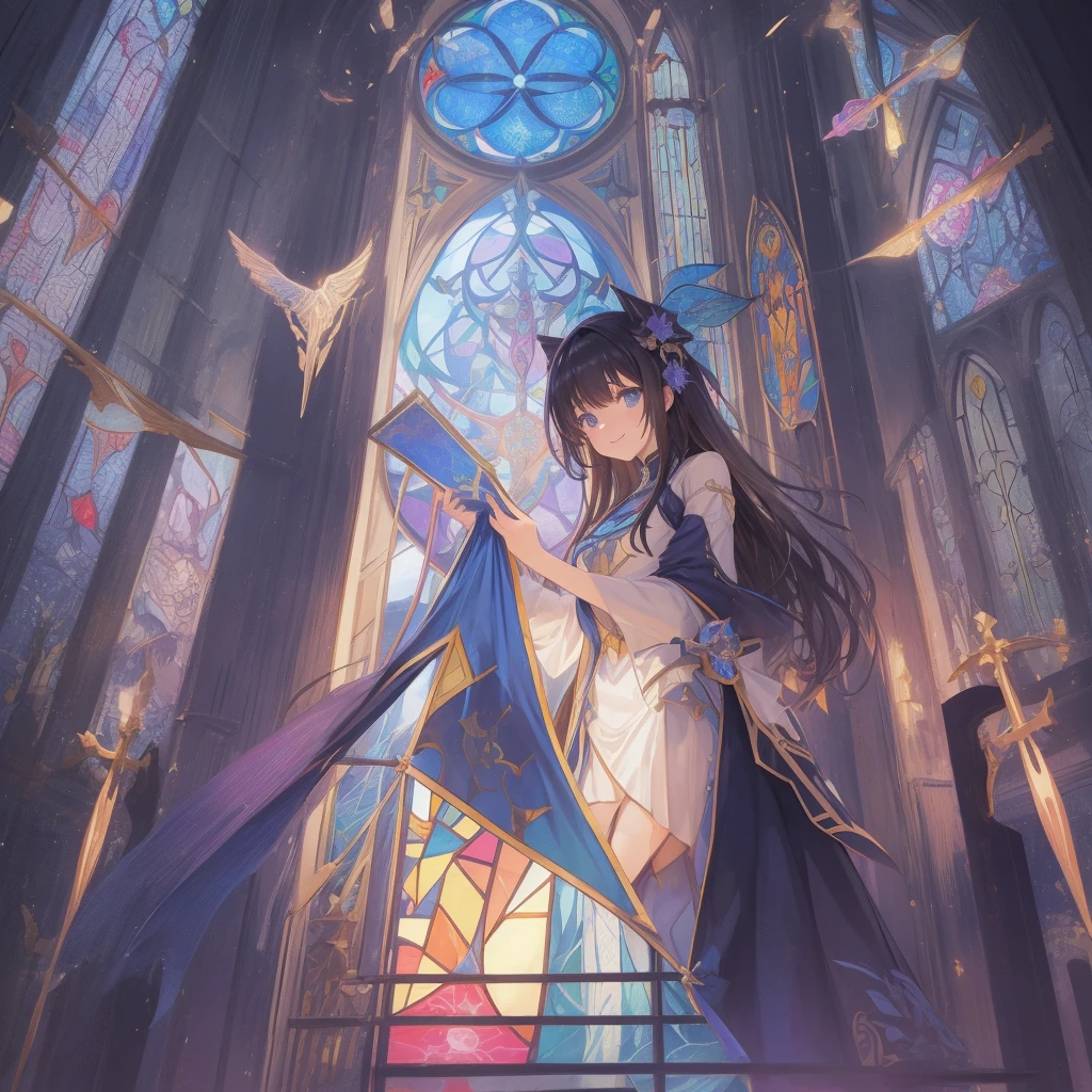 tarot
justice
axis、young woman、smile、Blue Hogow、Cathedral in the background((Stained glass))、Valentine's Chocolate、Surrounded by believers、Light tones、Gothic style、Decorative edging design。
,Add_Details:1, Add_Details:0, Add_Details:0.5