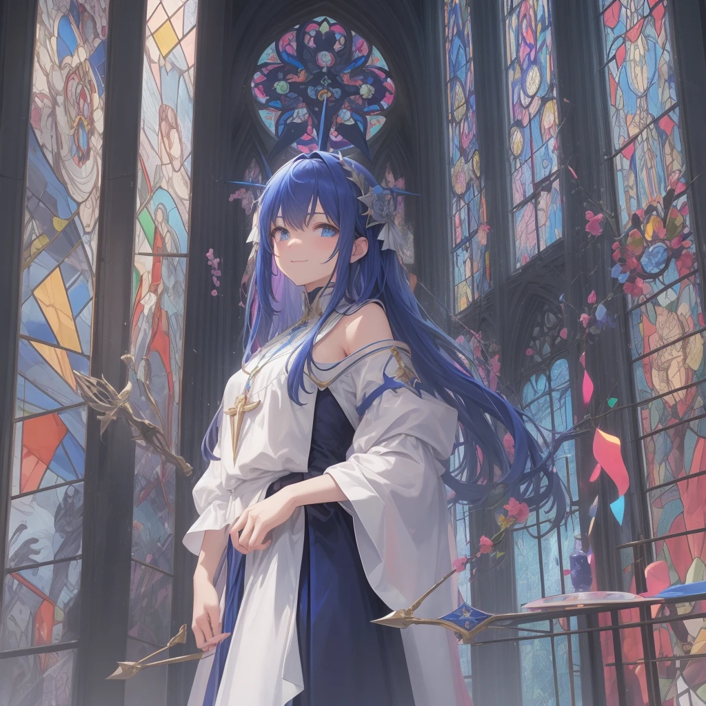 tarot
justice
axis、young woman、smile、Blue Hogow、Cathedral in the background((Stained glass))、Valentine's Chocolate、Surrounded by believers、Light tones、Gothic style、Decorative edging design。
,Add_Details:1, Add_Details:0, Add_Details:0.5
