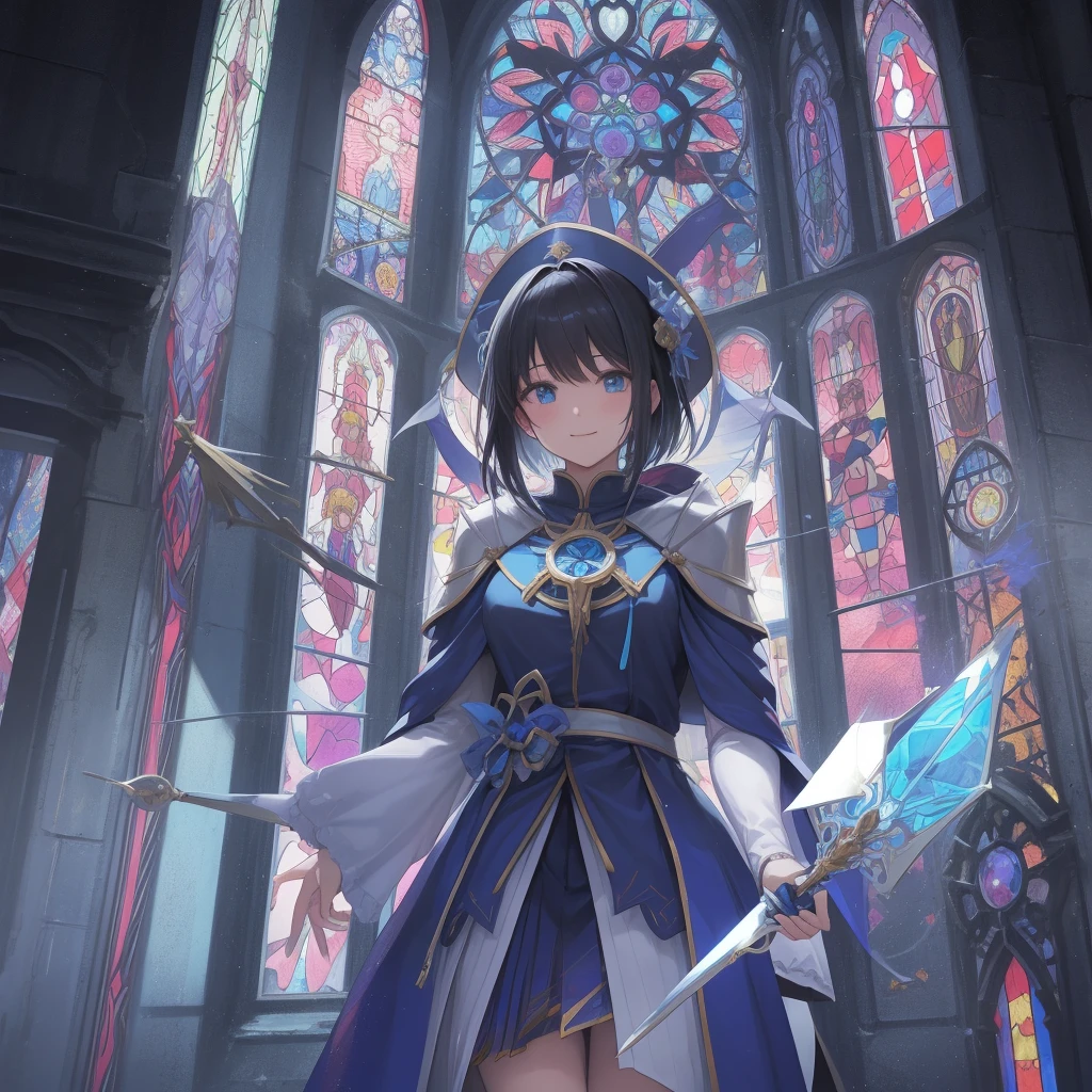tarot
justice
axis、young woman、smile、Blue Hogow、Cathedral in the background((Stained glass))、Valentine's Chocolate、Surrounded by believers、Light tones、Gothic style、Decorative edging design。
,Add_Details:1, Add_Details:0, Add_Details:0.5